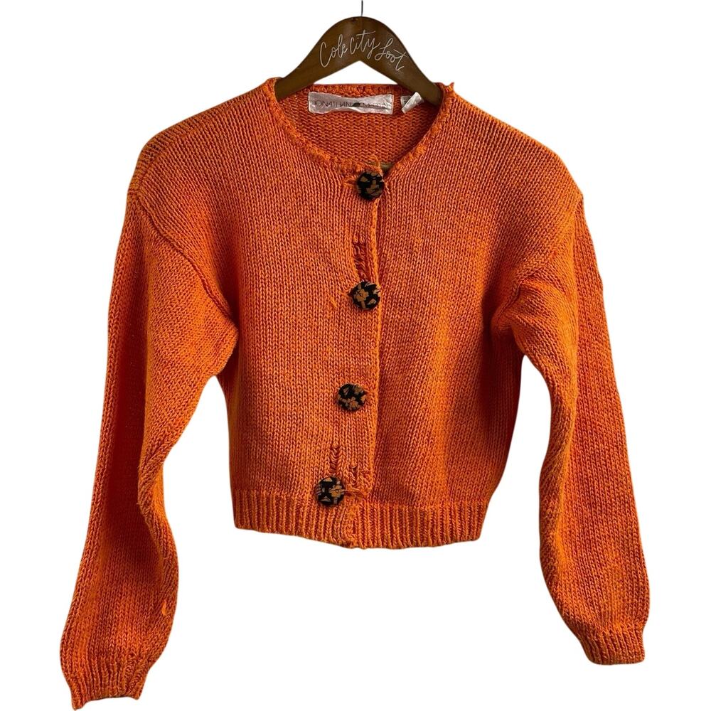 Jonathan Martin Orange Knit Cardigan Sweater Fitted VTG M Halloween PSL